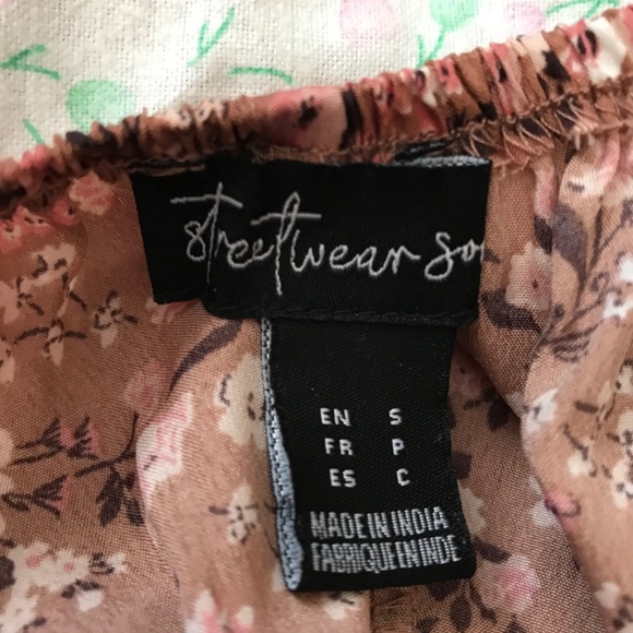 Streetwear Society Sweetheart Neckline Tie Floral Dress S Brown Pink Long Sleeve - Picture 14 of 15